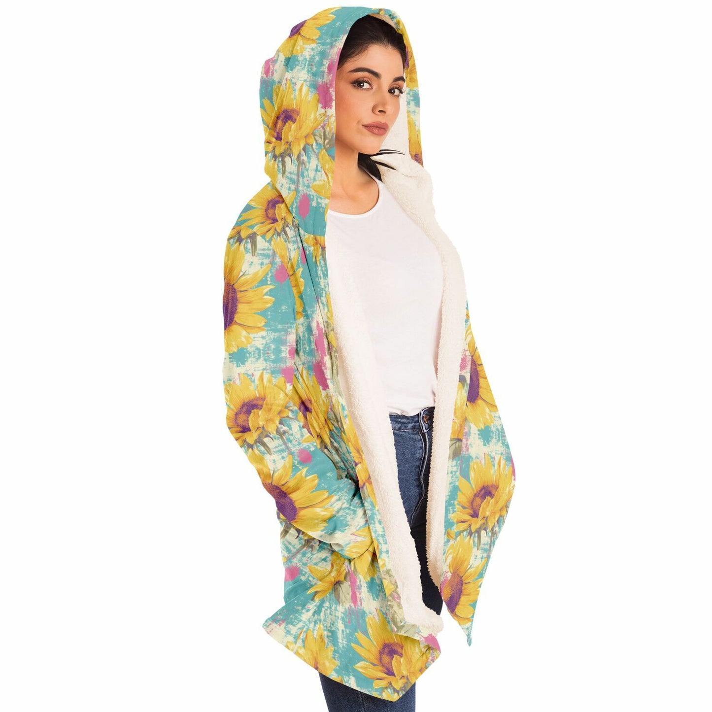 Cloak Hoodie – Sunflowers Gone Wild 🌻 Vintage Floral With a Splash of Chaos