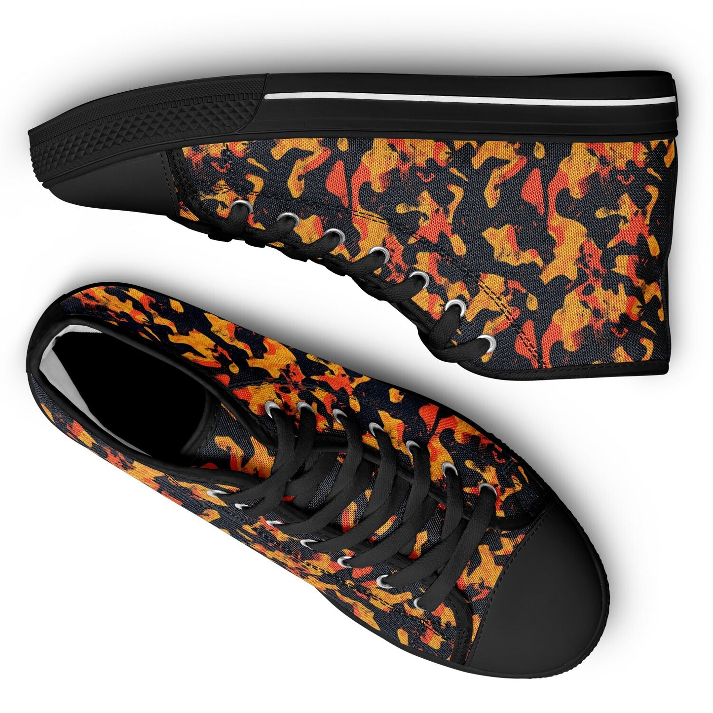 Urban Peak High Top Shoes | Black & Orange Grunge Streetwear Sneakers