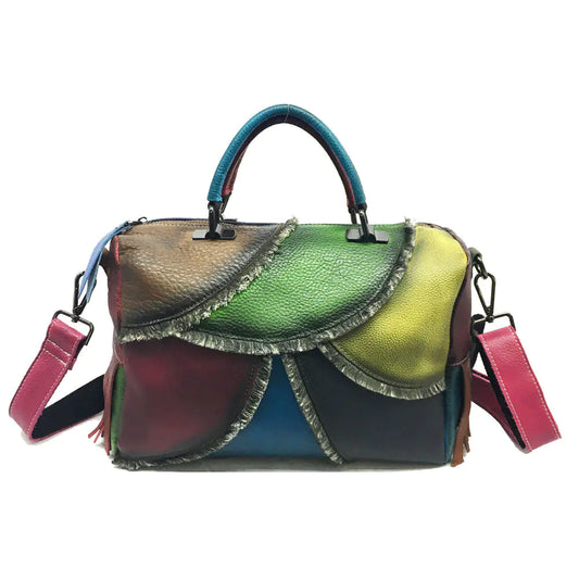Genuine Leather Retro Women's Patchwork Shoulder Bag