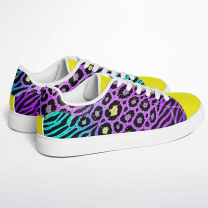 Teal Leopard & Zebra Unisex Sneakers – Bold Purple & Yellow Statement Shoes