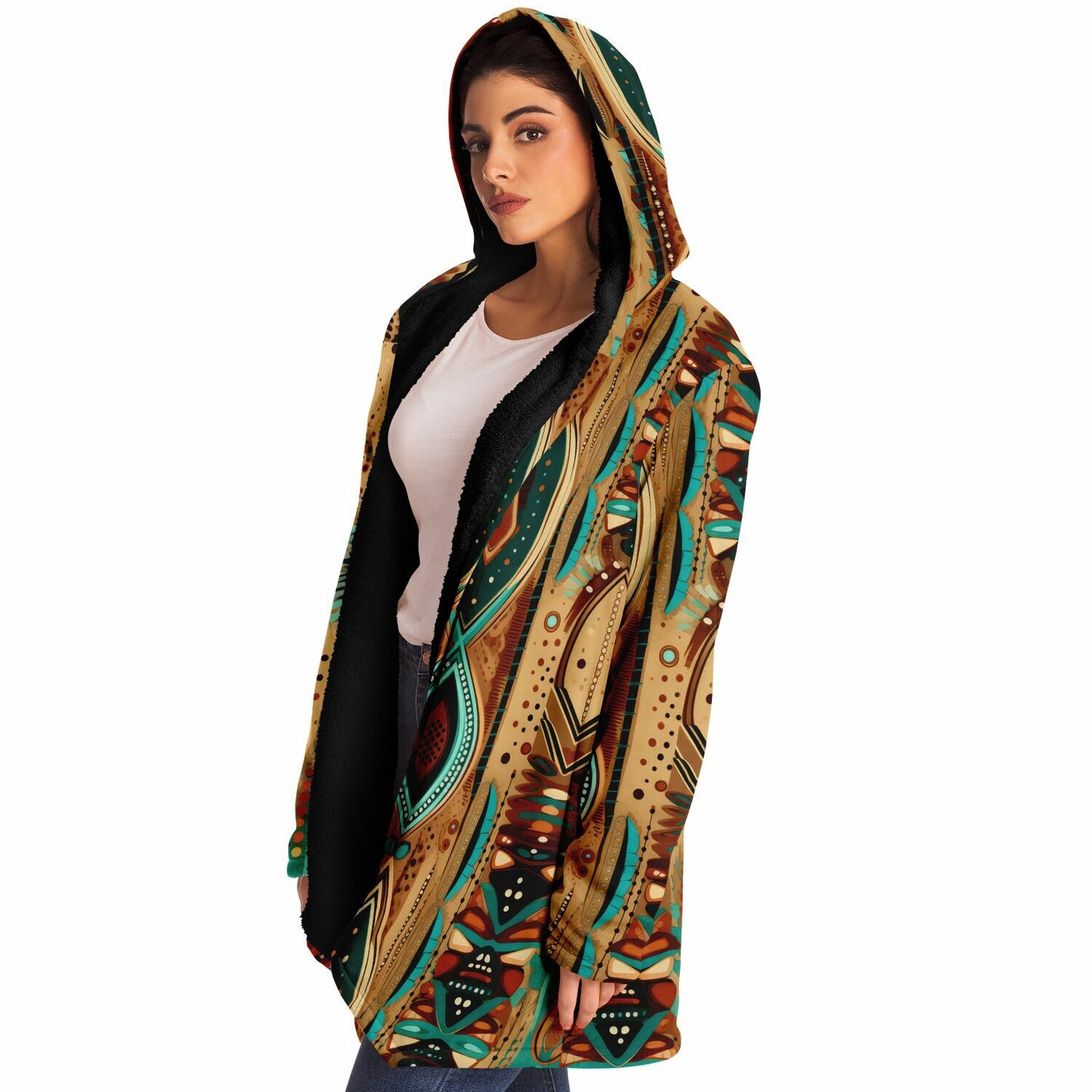 Earth-Tone Hooded Cloak – Tribal Coat for Boho Men & Boho Mom Style | Artistic Fashion