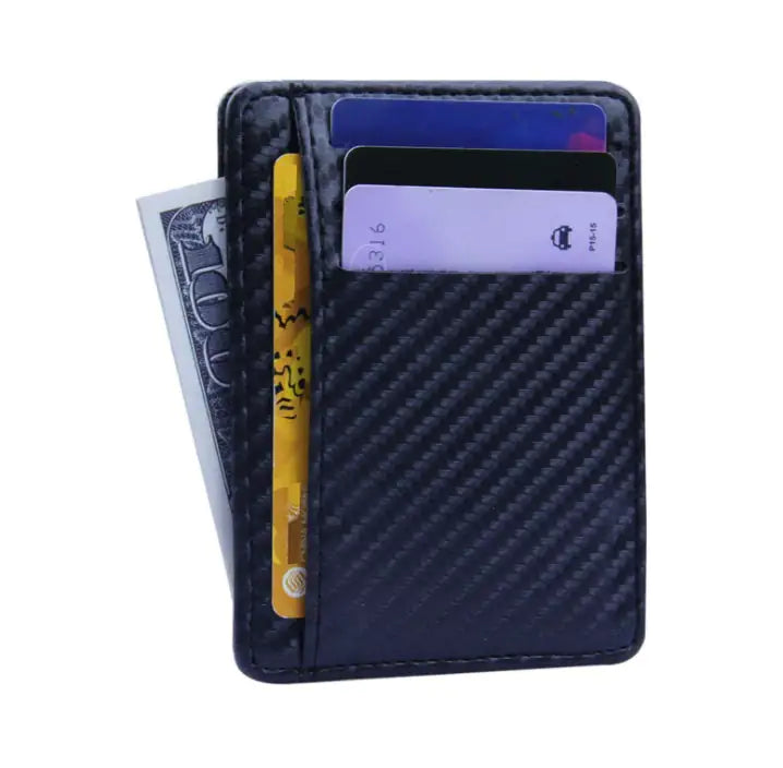 Slim RFID Carbon Fiber Wallet for Men or Women – Minimalist PU Leather Credit Card & ID Holder