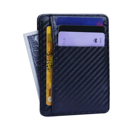 Slim RFID Carbon Fiber Wallet for Men or Women – Minimalist PU Leather Credit Card & ID Holder