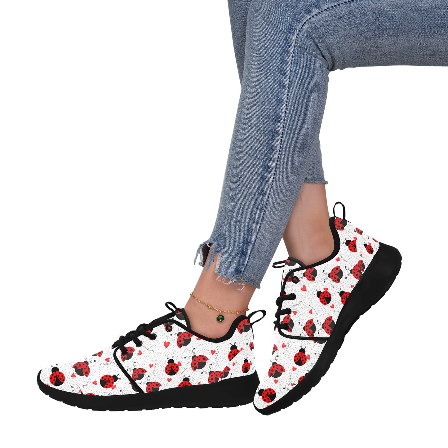 Ladybugs Love Women's And Children's Sneakers, Ladybird Shoes Art, White & Black Sneakers, Lady Bug Shoes, Custom Sneakers