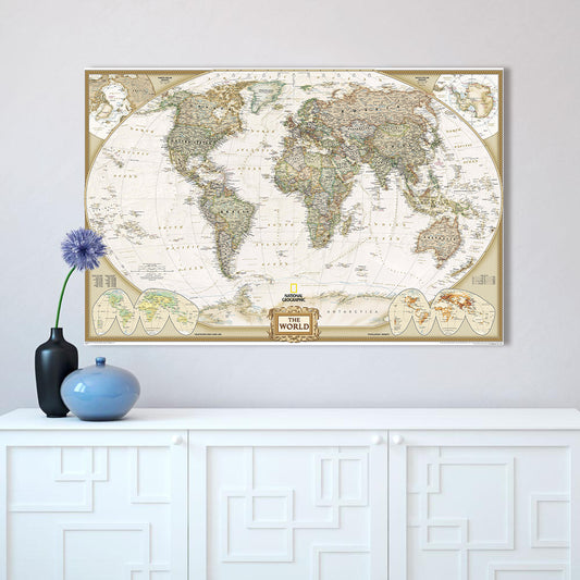 Vintage World Map Wall Art for Living Room Decor