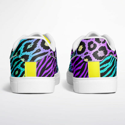 Teal Leopard & Zebra Unisex Sneakers – Bold Purple & Yellow Statement Shoes