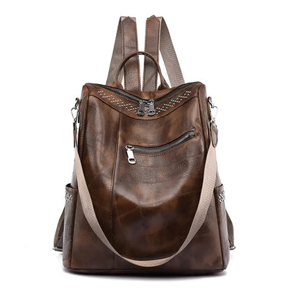 Women's Retro Casual Soft Leather Large Capacity Backpack
