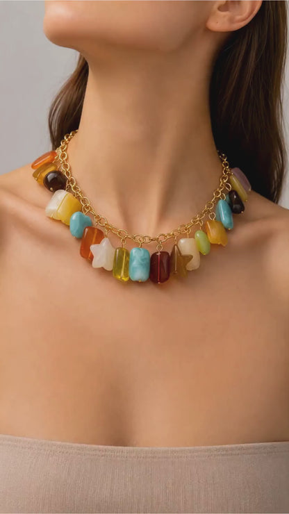 Bohemian Multicolor Gemstone Charm Necklace Base | 18K Gold Plated Colorful Jewelry Component | DIY Boho Necklace Making Supply #JewelryMaking #BohoCharms