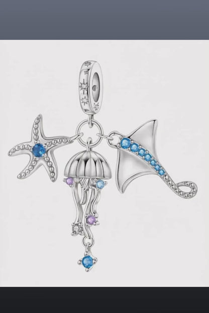 Jellyfish, Starfish & Manta Ray Charm | 925 Sterling Silver Ocean Pendant | Beach Bracelet & Necklace Gift