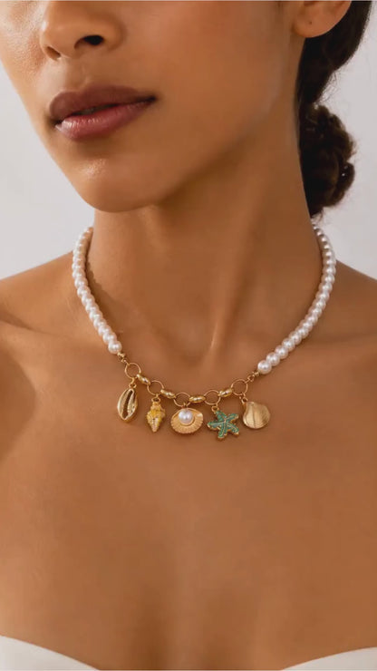 Ocean Charm Pearl Necklace Base | 18K Gold Plated Coastal Jewelry Component | DIY Necklace for Charms & Jewelry Making #JewelryMaking #OceanCharms