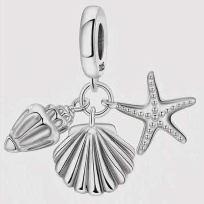 Starfish & Seashell Charm | 925 Sterling Silver Ocean Pendant | Beach Bracelet & Necklace Gift