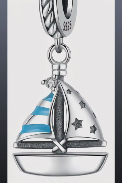 Sailboat Charm | 925 Sterling Silver Sky Blue Ocean Pendant | Bracelet & Necklace Gift