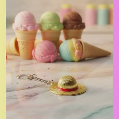 Straw Hat Keychain | Metal Hat Pendant Keyring | Adventure-Inspired Charm for Keys, Bags & DIY Accessories
