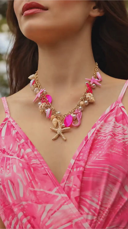 Ocean Charm Statement Necklace Base | Starfish Shell & Pearl Jewelry Making Component | Coastal Necklace for DIY Jewelry Design #JewelryMaking #OceanCharms