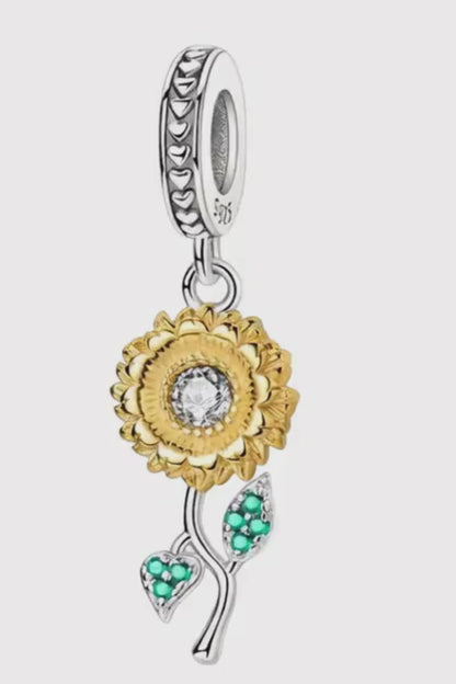 925 Sterling Silver Sunflower Charm | Zircon Flower Bead for Charm Bracelets | DIY Jewelry Gift