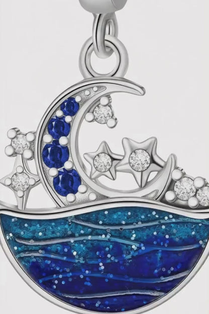 Moon Over Water Charm | 925 Sterling Silver Ocean Moon Pendant | Bracelet & Necklace Gift