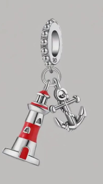 Lighthouse Charm | 925 Sterling Silver Coastal Pendant | Ocean Bracelet & Necklace Gift