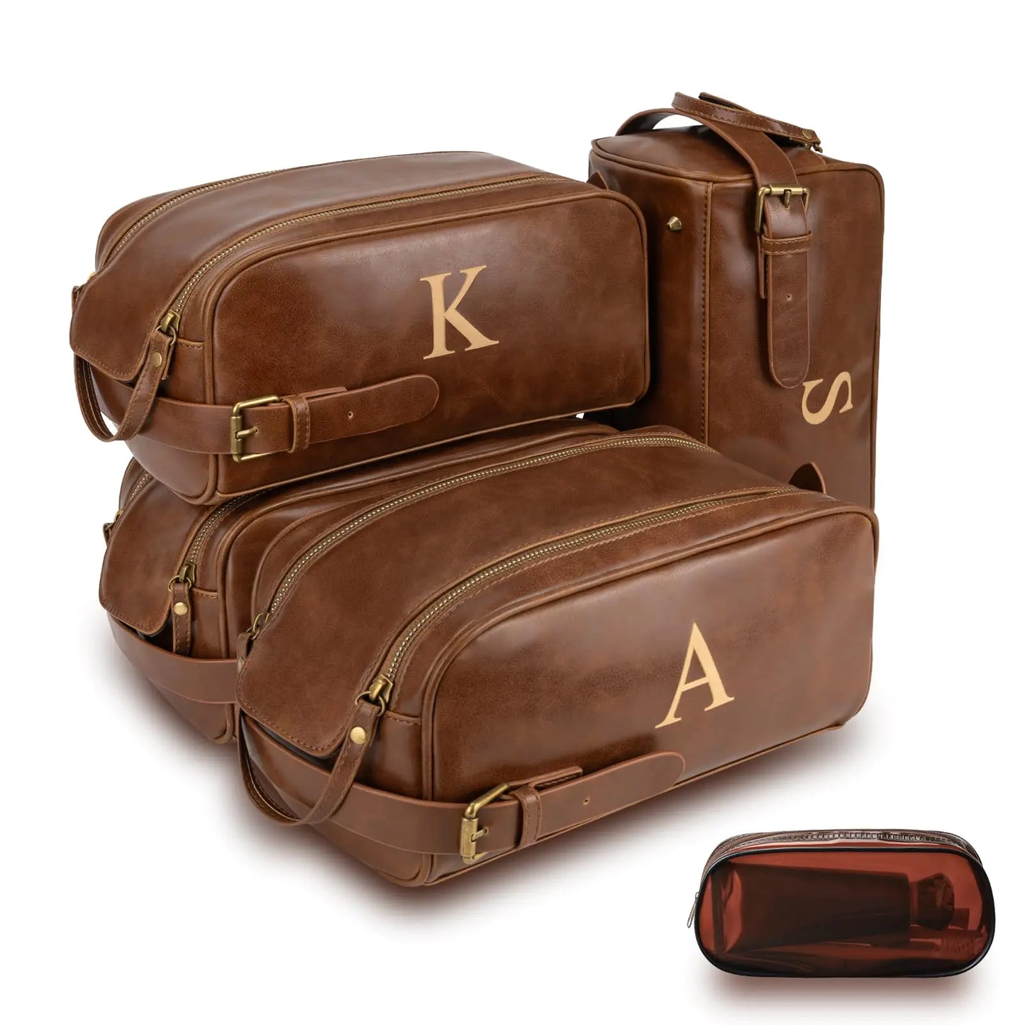 Toiletry Bags for Men Leather Travel Toiletry Bag With Engraved Initial Large Shaving & Dopp Kit Personalized Birthday Wedding Groomsmen Gifts for Men (B)