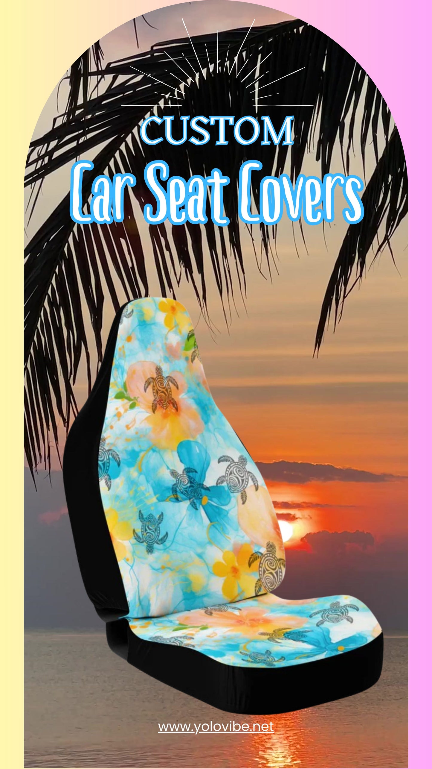 Boho Sea Turtle Colorful Floral Car Seat Covers