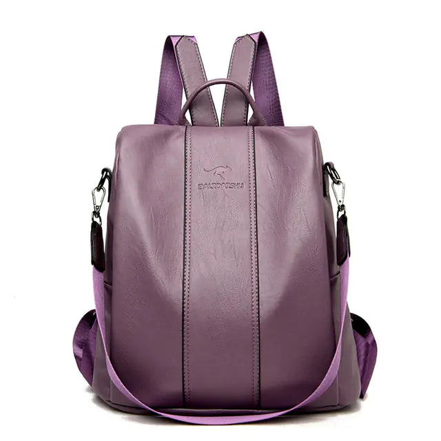 Vintage Anti-Theft Leather Backpack for Women
